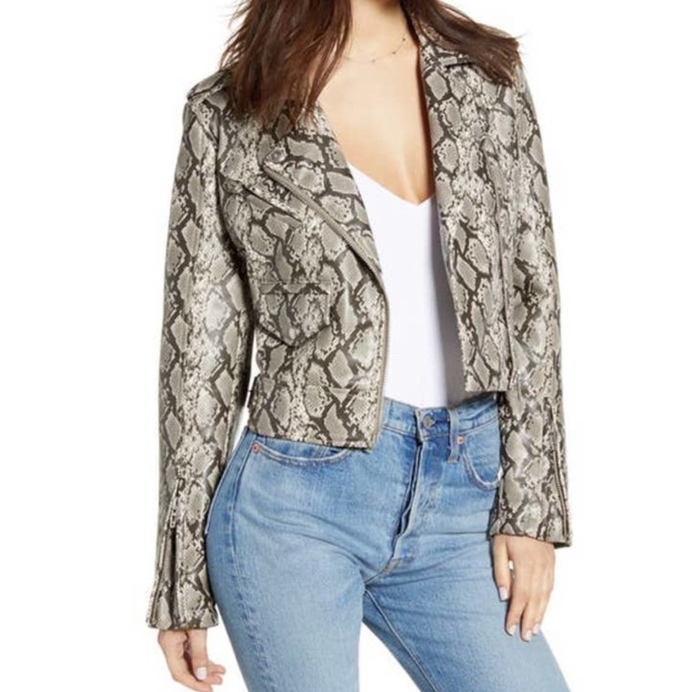 BLANKNYC faux snakeskin moto jacket